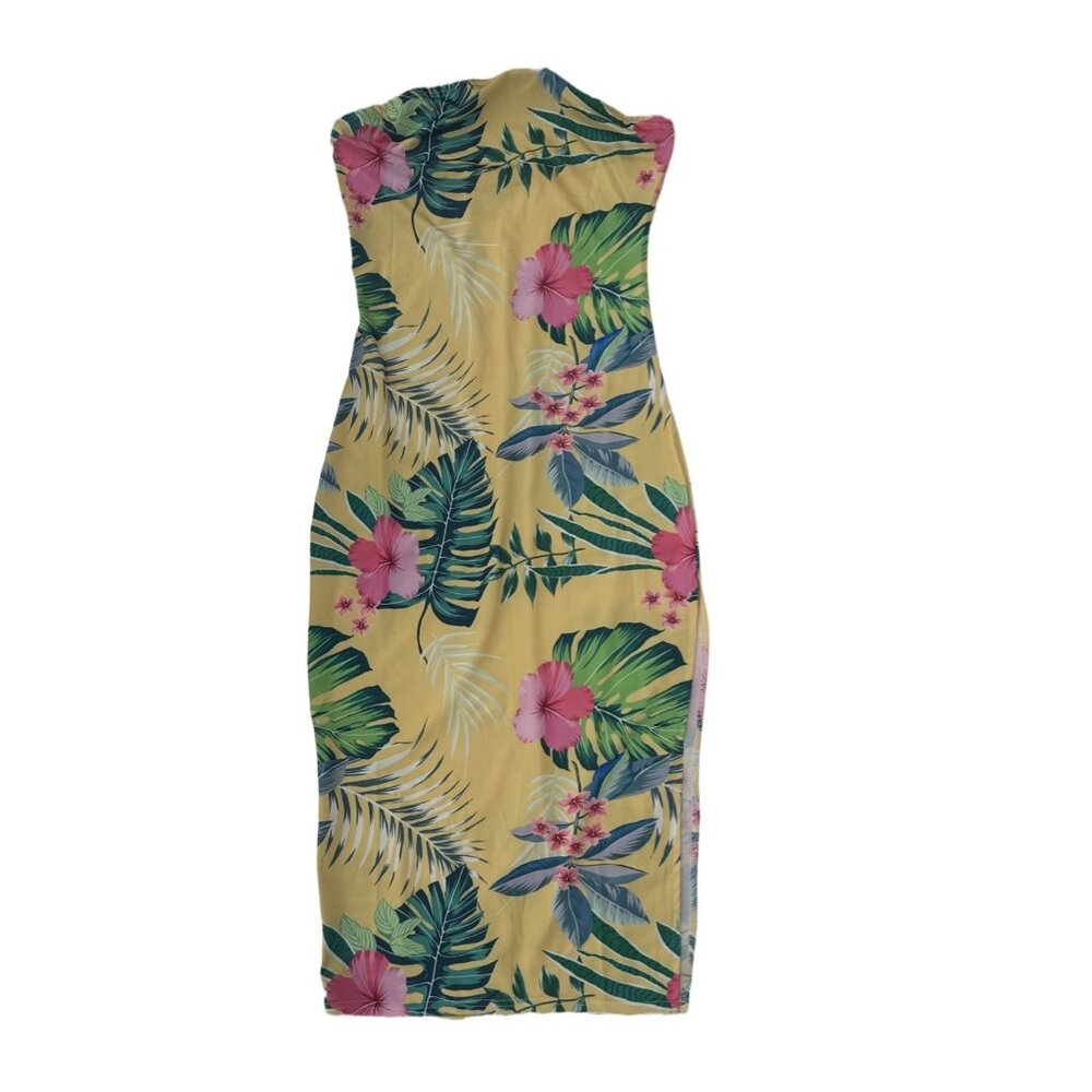 Yellow Floral  Print Strapless  Mini Dress with a Solid Slit Size Medium - Picture 2 of 5